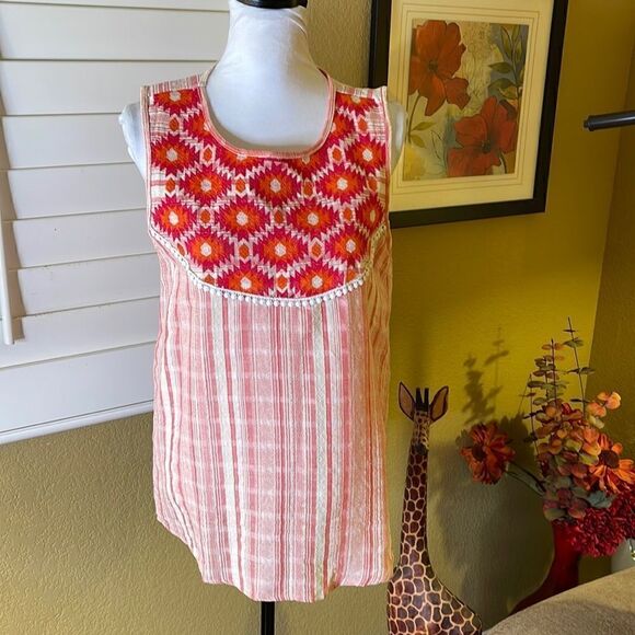 “L Love” Boho Sleeveless Shell / Tank, SZ L - Picture 1 of 7